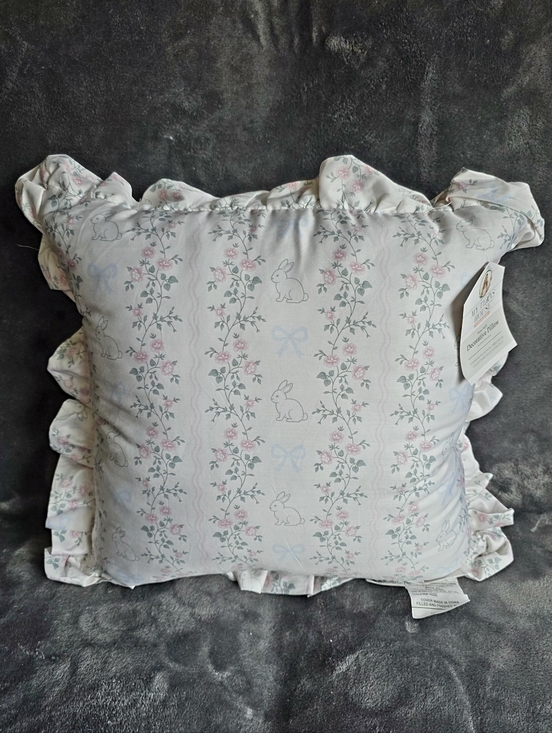 My Texas House Other - My Texas House 18"x 18" Easter White Bunny blue bow Ruffle Decorative Pillow NWT